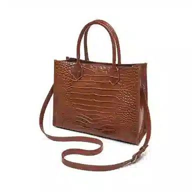老人头 简约时尚优雅气质大容量百搭鳄鱼纹高级感 头层牛皮 托特包单肩斜挎手提包  常规 女款 黑色/红色/棕色