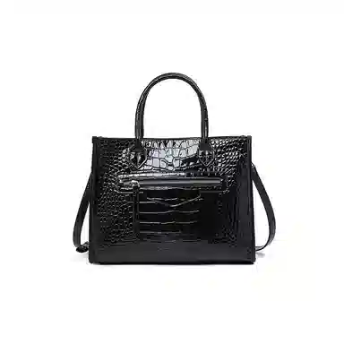 老人头 简约时尚优雅气质大容量百搭鳄鱼纹高级感 头层牛皮 托特包单肩斜挎手提包  常规 女款 黑色/红色/棕色