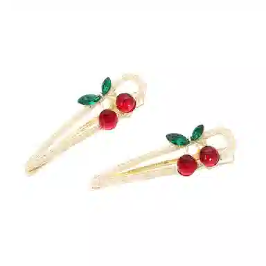 如花梦 可爱樱桃刘海夹少女侧边顶夹鸭嘴夹 合金 发夹 女款