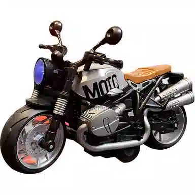 半粒 仿真摩托车 银钢拿铁 宽胎回力 成品模型