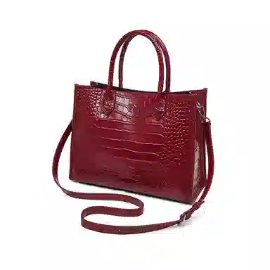 老人头 简约时尚优雅气质大容量百搭鳄鱼纹高级感 头层牛皮 托特包单肩斜挎手提包  常规 女款 黑色/红色/棕色