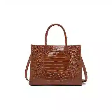 老人头 简约时尚优雅气质大容量百搭鳄鱼纹高级感 头层牛皮 托特包单肩斜挎手提包  常规 女款 黑色/红色/棕色