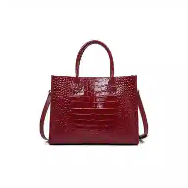 老人头 简约时尚优雅气质大容量百搭鳄鱼纹高级感 头层牛皮 托特包单肩斜挎手提包  常规 女款 黑色/红色/棕色