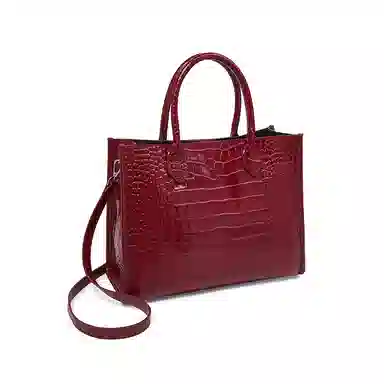 老人头 简约时尚优雅气质大容量百搭鳄鱼纹高级感 头层牛皮 托特包单肩斜挎手提包  常规 女款 黑色/红色/棕色