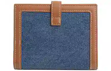 妙迪 撞色复古高级 织物 防盗刷钱包 女款 丹宁蓝