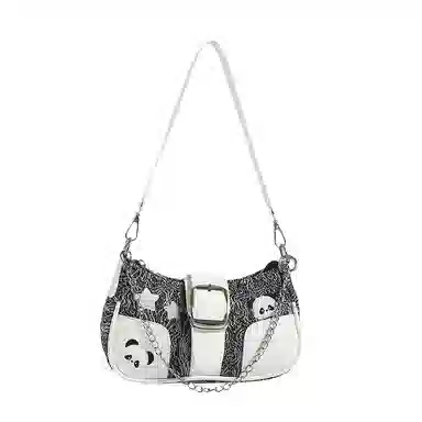 布依诺 可爱熊猫甜酷辣妹时尚质感通勤 牛津布 单肩包 女款 蓝色/黑色/浅蓝色