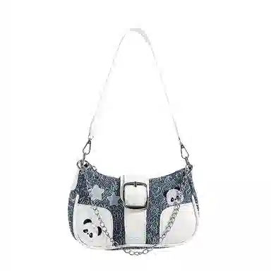 布依诺 可爱熊猫甜酷辣妹时尚质感通勤 牛津布 单肩包 女款 蓝色/黑色/浅蓝色