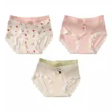 二三二三 轻薄透气无痕三角裤不卡档不夹臀舒适不勒高弹防夹臀亲肤撞色卡通熊猫爱心碎花少女时尚百搭潮流内裤 女款 组合装