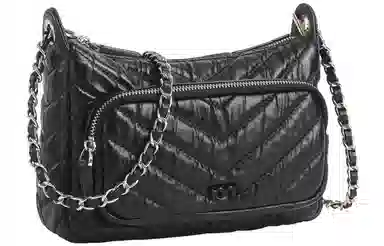 妙迪 链条包小香风高级感通勤 牛皮革 单肩斜挎腋下包 常规 女款 子夜黑