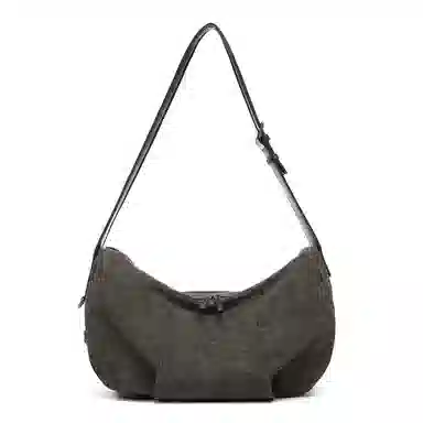 黑田矢衛 复古做旧感褶皱小众高级感日常通勤 帆布 饺子包斜挎单肩包 中号 男女同款情侣款 褐绿色