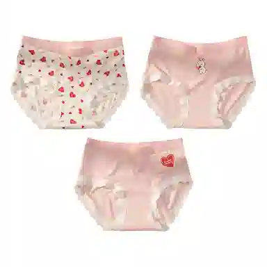 二三二三 轻薄透气无痕三角裤不卡档不夹臀舒适不勒高弹防夹臀亲肤撞色卡通熊猫爱心碎花少女时尚百搭潮流内裤 女款 组合装