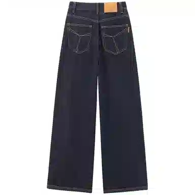 太平鸟 纯色口袋高腰直筒牛仔裤 女款