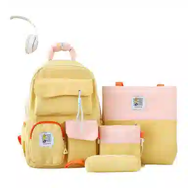 泰格奴 撞色系轻便百搭个性气质高级感潮流时尚初中高中大学生上课书包 尼龙 组合装 男女同款情侣款 多色