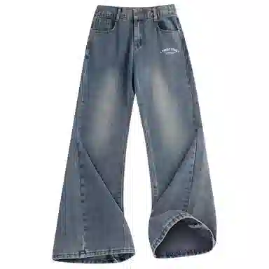 加菲猫家族 美式复古高街痞帅潮牌水洗做旧纯色基础款嘻哈宽松百搭长裤时尚简约舒适轻薄废土风微喇牛仔裤 男女同款