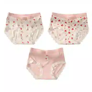 二三二三 轻薄透气无痕三角裤不卡档不夹臀舒适不勒高弹防夹臀亲肤撞色卡通熊猫爱心碎花少女时尚百搭潮流内裤 女款 组合装