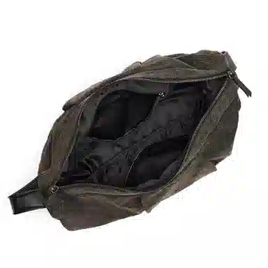 黑田矢衛 复古做旧感褶皱小众高级感日常通勤 帆布 饺子包斜挎单肩包 中号 男女同款情侣款 褐绿色