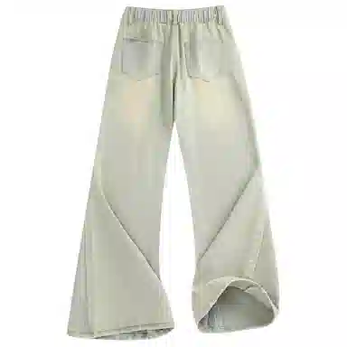 加菲猫家族 美式复古高街痞帅潮牌水洗做旧纯色基础款嘻哈宽松百搭长裤时尚简约舒适轻薄废土风微喇牛仔裤 男女同款