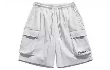 加菲猫家族 山系纯色简约字母设计印花宽松舒适轻薄透气户外运动百搭系带松紧腰五分休闲短裤 男女同款