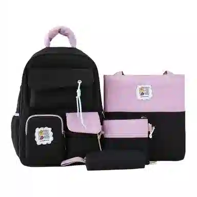 泰格奴 撞色系轻便百搭个性气质高级感潮流时尚初中高中大学生上课书包 尼龙 组合装 男女同款情侣款 多色