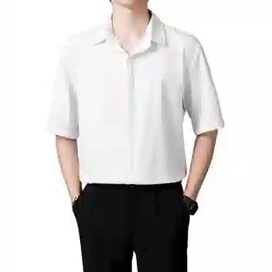 寻星记 美式韩版冰丝男士夏季高级感抗皱免烫商务休闲短袖衬衣衬衫 男女同款