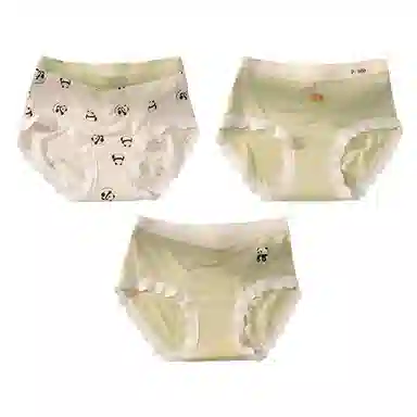 二三二三 轻薄透气无痕三角裤不卡档不夹臀舒适不勒高弹防夹臀亲肤撞色卡通熊猫爱心碎花少女时尚百搭潮流内裤 女款 组合装