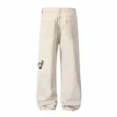 顶峰保罗 美式腊肠小狗刺绣直筒阔腿长裤百搭宽松重磅情侣潮牌凉感透气设计感显瘦显高休闲裤 男女同款