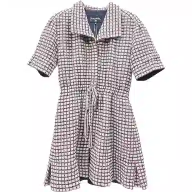 CHANEL 19P Plaid Lace-Up Dress Pink