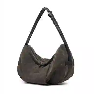 黑田矢衛 复古做旧感褶皱小众高级感日常通勤 帆布 饺子包斜挎单肩包 中号 男女同款情侣款 褐绿色