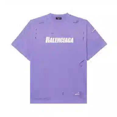 Balenciaga SS22 Caps Destroyed T-Shirt Purple