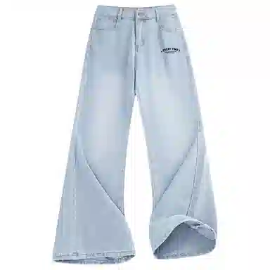 加菲猫家族 美式复古高街痞帅潮牌水洗做旧纯色基础款嘻哈宽松百搭长裤时尚简约舒适轻薄废土风微喇牛仔裤 男女同款