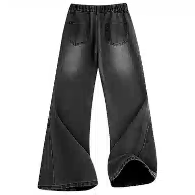 加菲猫家族 美式复古高街痞帅潮牌水洗做旧纯色基础款嘻哈宽松百搭长裤时尚简约舒适轻薄废土风微喇牛仔裤 男女同款