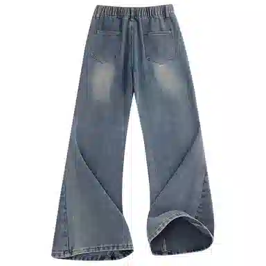 加菲猫家族 美式复古高街痞帅潮牌水洗做旧纯色基础款嘻哈宽松百搭长裤时尚简约舒适轻薄废土风微喇牛仔裤 男女同款