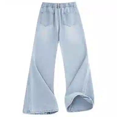 加菲猫家族 美式复古高街痞帅潮牌水洗做旧纯色基础款嘻哈宽松百搭长裤时尚简约舒适轻薄废土风微喇牛仔裤 男女同款