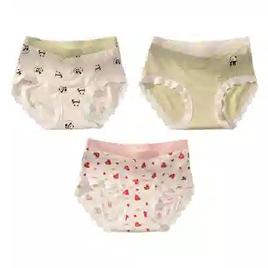 二三二三 轻薄透气无痕三角裤不卡档不夹臀舒适不勒高弹防夹臀亲肤撞色卡通熊猫爱心碎花少女时尚百搭潮流内裤 女款 组合装