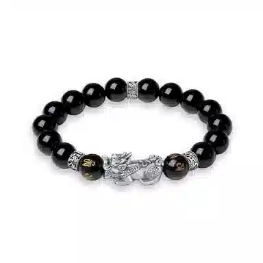 【S999足银纯银】貔貅 七七银饰  新中式 发财暴富盘缠 福气满满平安顺遂招财纳福 百搭 日常通勤 天然 黑曜石 手串 男女同款情侣款