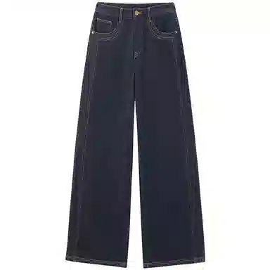 太平鸟 纯色口袋高腰直筒牛仔裤 女款