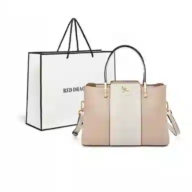 红蜻蜓 高级感经典百搭时尚气质 牛皮 单肩手提包 女款 米白色/宝蓝色