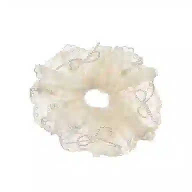 沂茹 文艺小清新甜美学院风米白色蕾丝蝴蝶结甜美肠圈弹力扎发小众设计感日常百搭减龄 布艺 发圈/头绳 女款