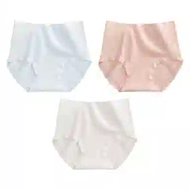 二三二三 纯棉抑菌高腰收腹不卡档不夹臀不卷边亲肤舒适透气不闷三角裤隐形无痕亲肤纯色爱心甜酷可爱少女内裤 女款 组合装