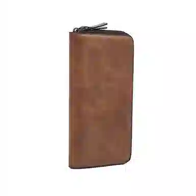 老人头 商务风长款 合成革 钱包 男女同款情侣款 深棕色