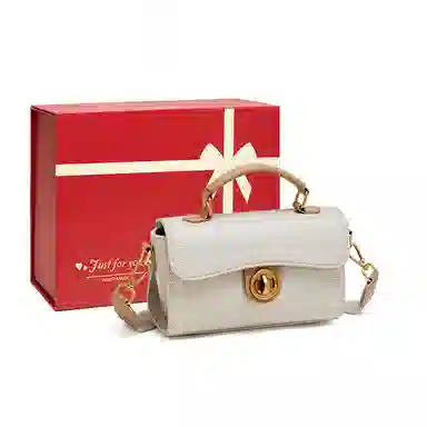 纳兰杜 时尚通勤洋气百搭简约 牛皮拼合成革 单肩手提包 女款 米白拼杏色