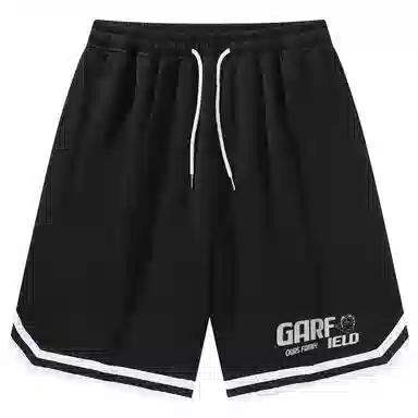 加菲猫家族 美式简约字母设计卡通动漫加菲猫图案印花宽松舒适透气松紧系带户外运动跑步篮球日常通勤百搭五分休闲短裤 男女同款