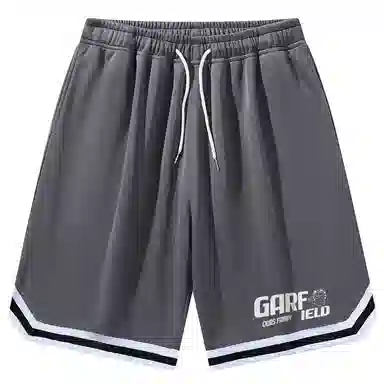 加菲猫家族 美式简约字母设计卡通动漫加菲猫图案印花宽松舒适透气松紧系带户外运动跑步篮球日常通勤百搭五分休闲短裤 男女同款