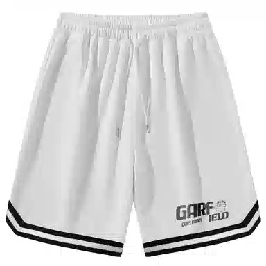 加菲猫家族 美式简约字母设计卡通动漫加菲猫图案印花宽松舒适透气松紧系带户外运动跑步篮球日常通勤百搭五分休闲短裤 男女同款