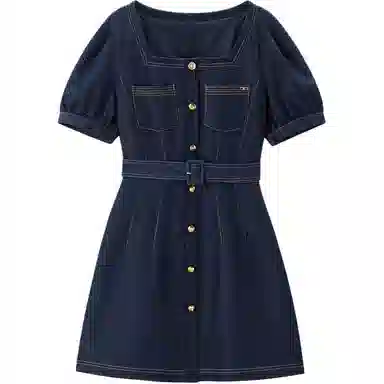 太平鸟 高腰休闲简约短袖连衣裙 女款