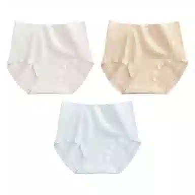 二三二三 纯棉抑菌高腰收腹不卡档不夹臀不卷边亲肤舒适透气不闷三角裤隐形无痕亲肤纯色爱心甜酷可爱少女内裤 女款 组合装