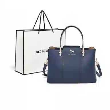 红蜻蜓 高级感经典百搭时尚气质 牛皮 单肩手提包 女款 米白色/宝蓝色