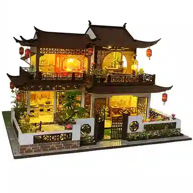 欧洛伊 创意古风建筑 西溪花间小屋 拼装模型