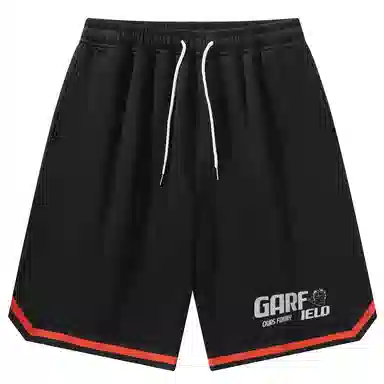 加菲猫家族 美式简约字母设计卡通动漫加菲猫图案印花宽松舒适透气松紧系带户外运动跑步篮球日常通勤百搭五分休闲短裤 男女同款