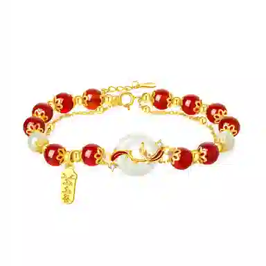 老凤祥 福运锦鲤平安扣 新中式经典复古百搭国风 富贵感彩色福牌 高级轻奢气质 礼盒#好运 玉髓 手链 女款